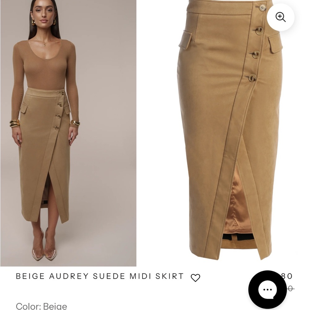 Beige Suede Midi Skirt